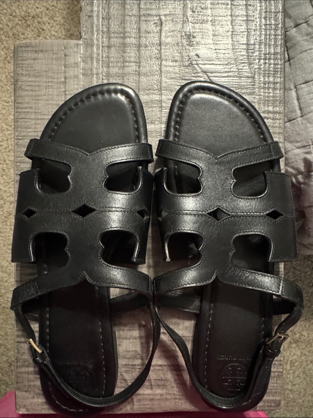 Tory Burch Black Women's Cutout Leather Slingback Sandals